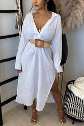 Vestido midi tipo túnica con abertura y botones Henley